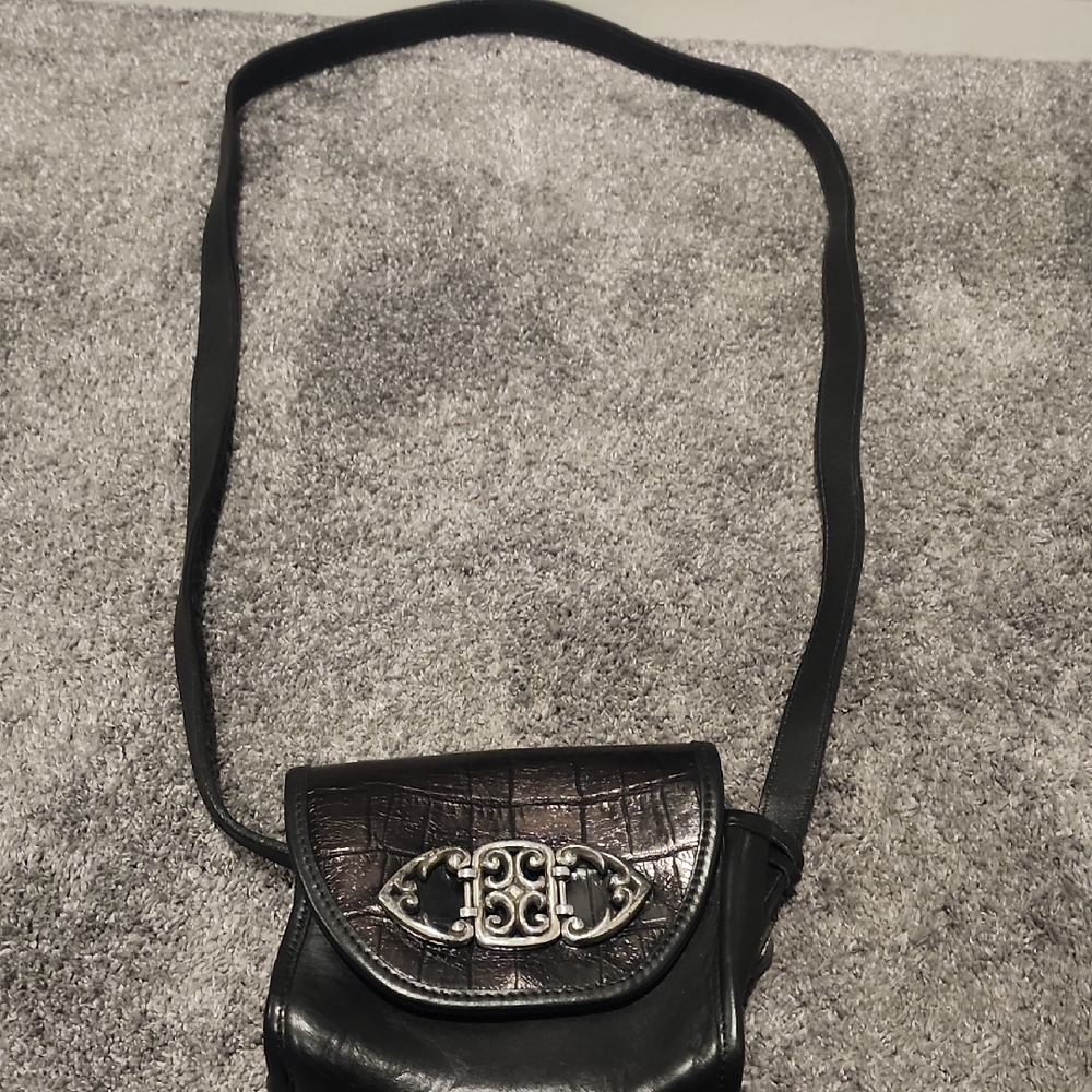 Brighton Black Crossbody Bag with Silver Decorative Accent